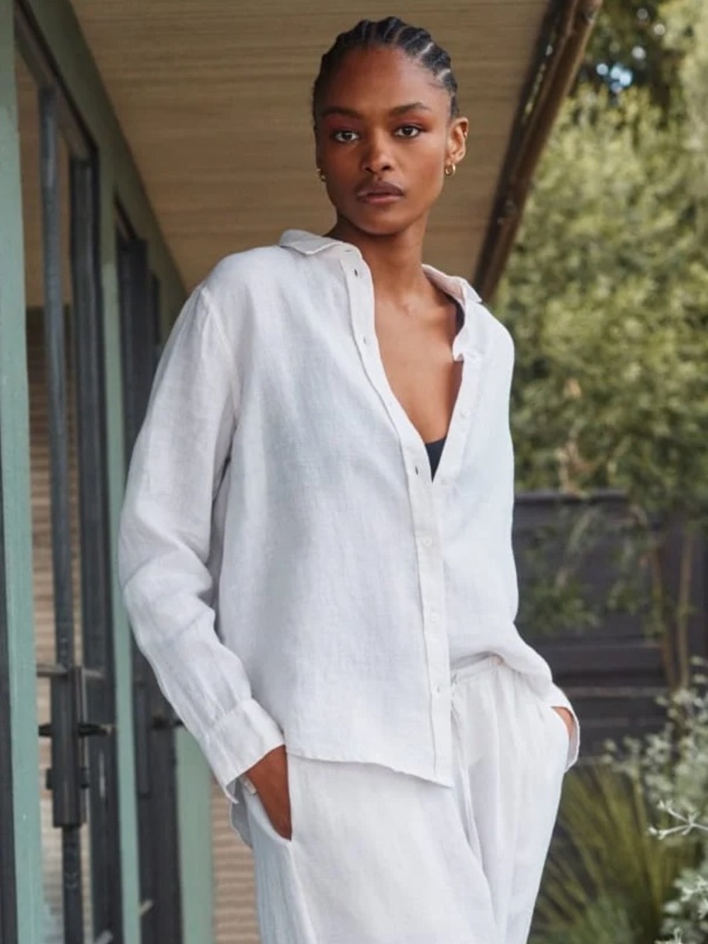 Everlane White Linen Long Sleeve Button Down Shirt